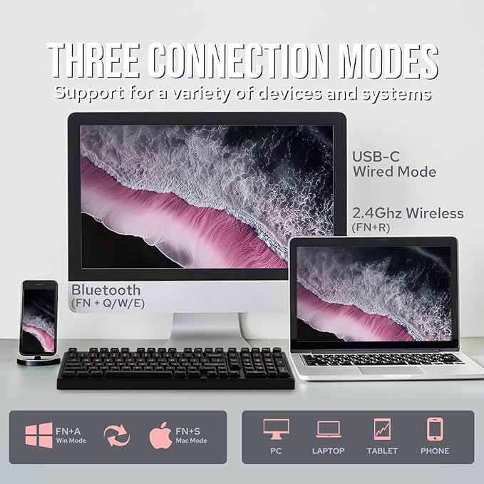 EPOMAKER Galaxy100 QMK/VIA Wireless Gaming Keyboard, Aluminum Shell, Bluetooth/2.4Ghz/USB-C, Pre-Lubed Hot-Swappable Linear Switches, NKRO, RGB Backlit (Black, Marble White Switch)