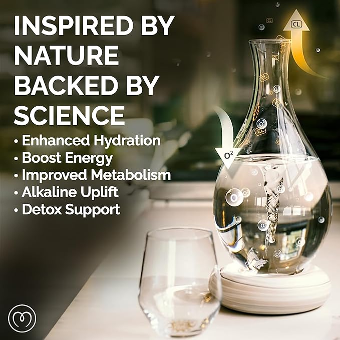 MAYU Swirl Structured Water Carafe - Innovative Vortex Technology Handblown Pitcher. Post Reverse Osmosis Filter Aerating Water Dispenser Stand 1.5 Liter| 51 Oz Dining Glass Jug Design (Dolomite Base)