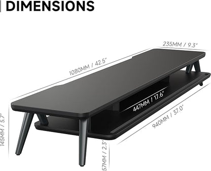 Fenge Dual Monitor Stand, Monitor Stands Riser for 2 monitors, 42.5 Inch Wood Desk Shelf with Storage Organizer and Cable Management for Office Desk Accessories