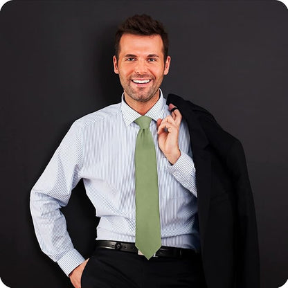 boxed-gifts Umo Lorenzo Tie for Men Satin Finish Necktie - Standard Width Ties - Black, Navy, Red, Sage Green Tie