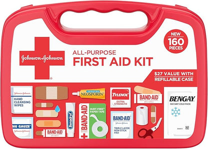 All-Purpose Portable Compact First Aid Kit for Minor Cuts, Scrapes, Sprains & Burns, Perfect for Home, Car, Travel, Camping Essentials & Outdoor Emergency Kit, 160 Pieces