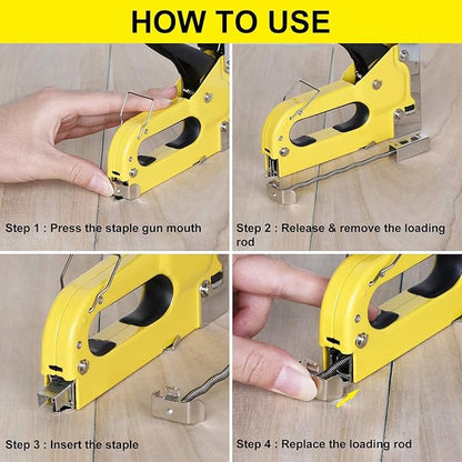 Heavy Duty 3-in-1 Staple Gun with 600 Staples, Manual Nail Gun,Upholstery Stapler for Wood, Furniture, Carpet, Carpentry, DIY, Wire, Decoration, Craft, Fixing Material