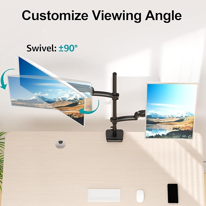 MOUNT PRO Vertical Dual Monitor Mount, Stacked Monitor Stand for 2 Computer Screens up to 32 inches, Fully Adjustable Gas Spring Display Desk Mount, Each Arm Holds up to 17.6lbs, VESA Mount