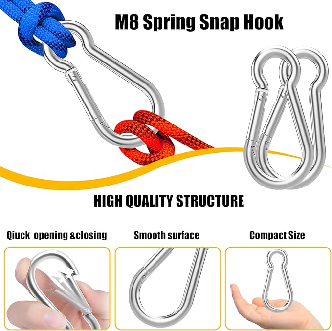 30PCS 3" Heavy Duty Spring Snap Hook, M8 5/16" Galvanized Steel Snap Hook Carabiner Quick Link Carabiner Clip, 500LBS Holding Capacity Quick Link Keychain for Swing Hammock Gym Outdoor