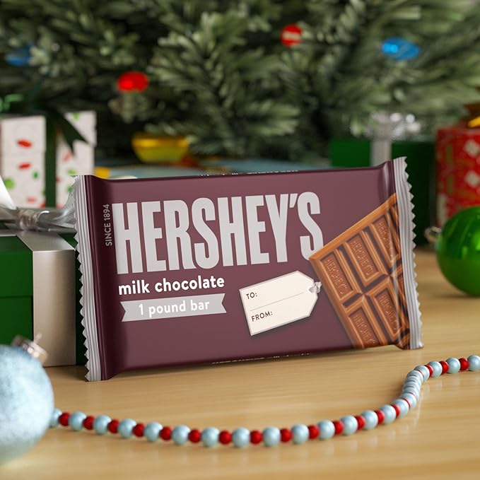 HERSHEY'S Milk Chocolate Candy Gift Bar, 1 lb (Pack of 2)