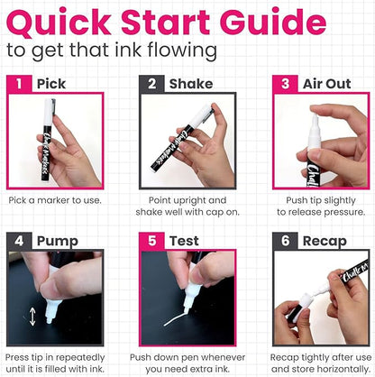 White Chalk Markers Fine Tip 4 Pack — 3mm Wet & Dry Erase Chalk Pens for Blackboards & Glass