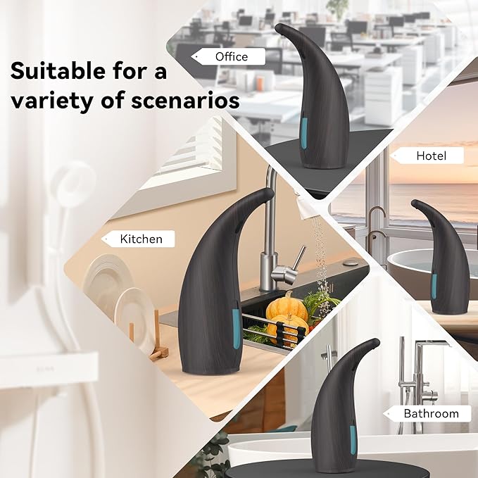 Automatic Soap Dispenser with Infrared Sensor - Adjustable 4-Level Touchless Hand Soap for Kitchen, Bathroom - Battery Operated Electric Dispenser, Durable Plastic, Smart Soap Holder(Deep Grain)