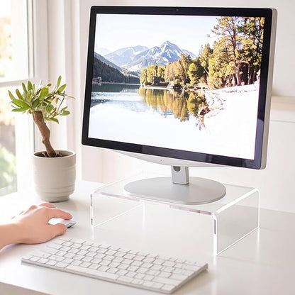 Amazing Abby Acrylic Monitor Stand Riser for Desk (1-Pack), Clear Plastic Computer Monitor Riser with Keyboard Storage, Heavy-Duty 3-3/8" Riser for PC Laptop Screen, Great for Home and Office Use
