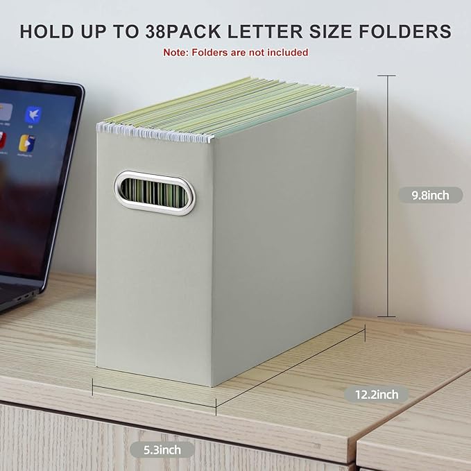 Oterri Cardboard File Organizer Box for Hanging File Folders Letter Size,File Box for Computer Desk,File Cabinet,Working Home,Office,Classroom (Grey, Letter Size - 2 Packs)