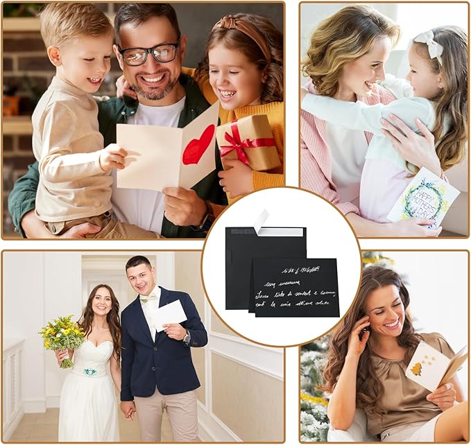 100 Packs Blank Black Note Cards and Envelopes 4 x 6 Heavyweight Folded Cardstock and A4 Envelopes Printable Self Seal for Birthday, Thank You Cards, Wedding Invitations, Baby Showers