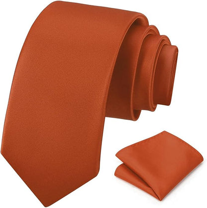 PenSee Men's Tie Set Solid Pure Color 3.15" (8CM) Classic Formal Plain Necktie and Pocket Square Set For Men