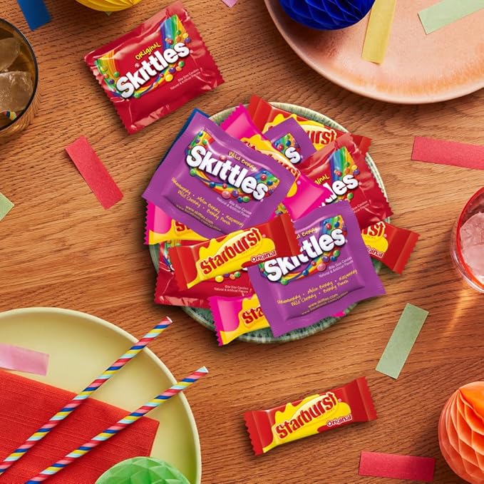 SKITTLES Original, SKITTLES Wild Berry & STARBURST Original and STARBURST FaveReds Fun Size - WRIGLEY'S Assorted Candy Variety Pack - Candy Bulk Individually Wrapped, 20.13oz (Pack of 2)