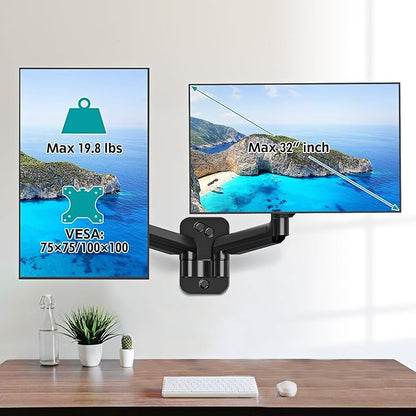 Dual Monitor Wall Mount for 13 to 32 Inch Computer Screens, Monitor Mounts for 2 Monitors Holds Up to 19.8lbs Each,Full Motion Gas Spring Monitor Arm with VESA 75x75/100x100