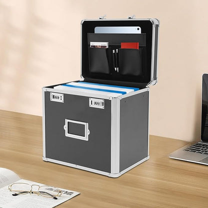 Storage File Boxes, Locking File Organizer Box, 13.5” Portable with Handle, Large Capacity Combination Box, Lockable File Cabinet, Secure Document Box for Letters, Office