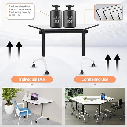 Conference Room Table, 47.2 Inch Folding Conference Tables with Wheels, Modern Office Meeting Table, Easy Flip & Nest Design, Rectangular Seminar Tables with Metal Frame for 2-24 People (L, 8PCS)