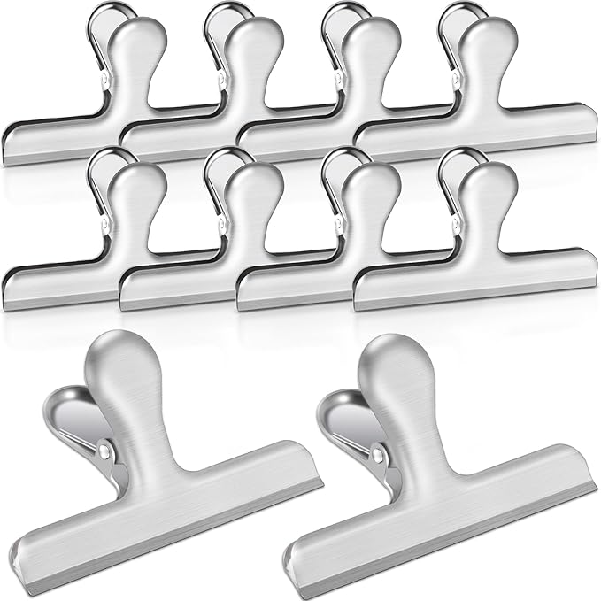 Bag Clips, 10 Pack Stainless Steel Chip Clips for Food, 4.7'' Extra Large Food Clip Heavy Duty Snack Clamp Clip for Office Kitchen Home, Silver