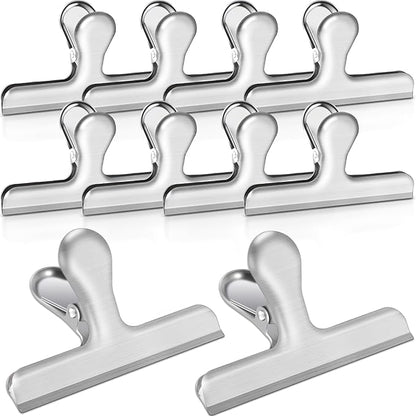 Bag Clips, 10 Pack Stainless Steel Chip Clips for Food, 4.7'' Extra Large Food Clip Heavy Duty Snack Clamp Clip for Office Kitchen Home, Silver