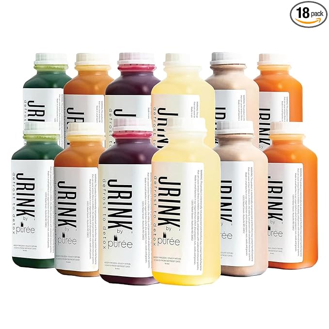 JRINK by Purée Intermediate Juice Cleanse, Cold Pressed Detox Drink with Organic 2 Day-Healthy Vegetable and Fruit Juice, Frozen Pressed Juice Cleanse, 12 Bottles, 16oz Each