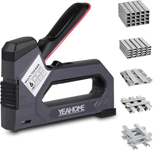 YEAHOME 6-in-1 Staple Gun Heavy Duty, Upholstery Manual Brad Nailer Power Adjustment Stapler Gun with 5000 Staples for Fixing Material, Wood, Crafts, Carpentry, Decoration DIY