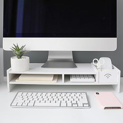 Monitor Riser - 3-Tier Desk Organizer Shelf For Office Supplies | Sturdy Wood Display Stand With Storage Compartments, Desktop Shelf For Reading, Study, Working, Gaming, And Home Workstations