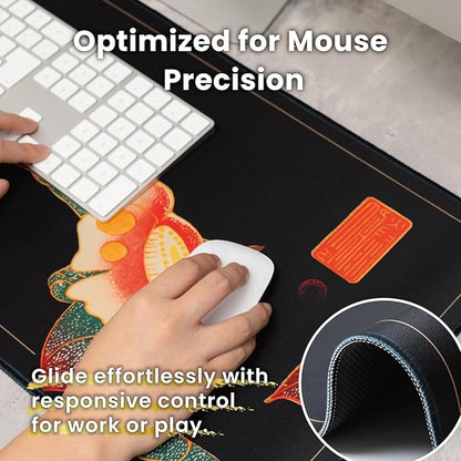 BELLEMOND Japanese Art Desk Mat | Large 31.5x11.8in Desk Pad | Mouse Pad for Keyboard & Mouse | Non-Slip Base, Water-Repellent, Smooth Precision | Camellia Silence