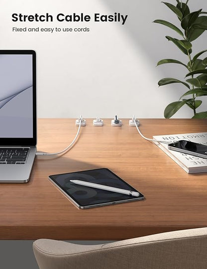10Pack Cable Spring Holder Clips, Cord Organizer for Desk - Lamicall Adjustable Cord Clip, Wire Holder Organizer, Phone USB Charger Cable Holder, White