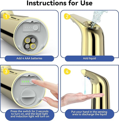 Automatic Soap Dispenser with Infrared Sensor - Adjustable 4-Level Touchless Hand Soap for Kitchen, Bathroom - Battery Operated Electric Dispenser, Durable Plastic, Smart Soap Holder