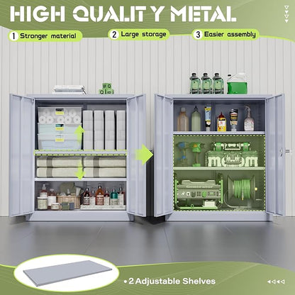 SUNCROWN Metal Storage Cabinets, 36”Locking Cabinet with Doors and Adjustable Shelves, Steel Utility Tool Garage Cabinets for Home, Office, Kitchen,Warehouse, Grey