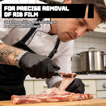 Rib Membrane Removal Tool, Stainless Steel Rib Prep Tool Pro 2.0, BBQ Rib Skinner with Full-Wrap Anti-Slip Grip for Easy Rib Preparation (1 Pack)