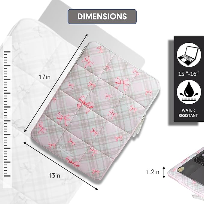 Sonix | Puffy Laptop Sleeve | 15-16 Inch, Quilted Pillow Puffer Laptop Carrying Case, Computer Sleeve | Clueless Pink