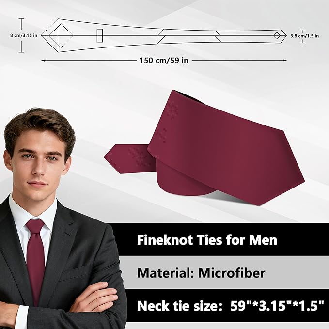 Fineknot Black Ties for Men, Formal Neckties for Men, Solid Color Mens Ties for Business, Wedding, Party, Mens Neck Tie