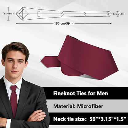 Fineknot Black Ties for Men, Formal Neckties for Men, Solid Color Mens Ties for Business, Wedding, Party, Mens Neck Tie