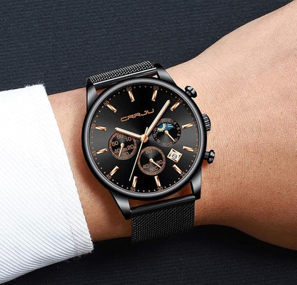 CRRJU Men's Fashion Casual Watches Auto Date Chronograph Watch Men Nice Work Watches Waterproof 30M Full Steel Quartz with Mesh Strap