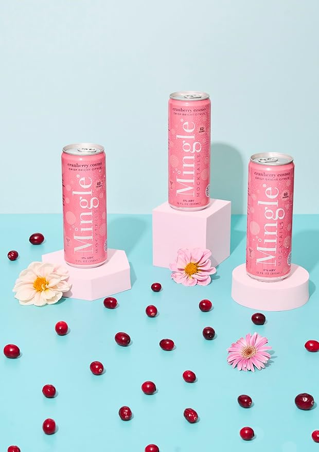 Mingle Mocktails Cranberry Cosmo, Premium Non-Alcoholic Drinks, Tangy and Sweet Pre-Mixed Drinks, Healthy Alternatives, Canned Mocktails, 12 fl. oz. Cans, Pack of 12