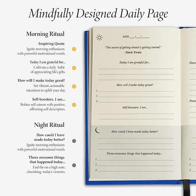 The Original Gratitude Journal 2026 - Daily Practice of Mindfulness & Happiness Journal with Elevating Quotes and Prompts for Affirmation Reflection Mindfulness - Premium Hardcover Journal Blue