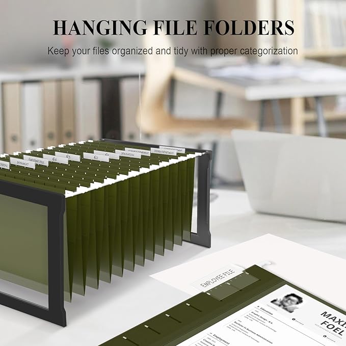 ViVin Hanging File Folders, 1/5-Cut Adjustable Tabs with 24 Per Box, 1 Inch Expansion, 24 Pack Letter Size Hanging File Folders, Designed for Office Home School Filing Cabinet(Green)