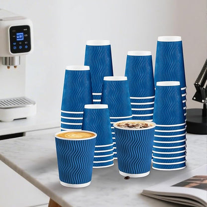 Lamosi Coffee Cups 12 oz - 120 Pack, 12 oz Disposable Paper Coffee Cups Insulated, Corrugated Kraft Ripple Wall Cup for Hot Beverage or Cold Drinks (Navy)