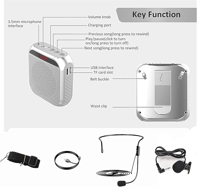 Portable Voice Amplifier for Teachers,Rechargeable Microphone for Teachers, Small Speaker Amplifier with Wired Microphone,Pa System for Outdoors, Teaching, Meeting, Presentation, etc(Black)