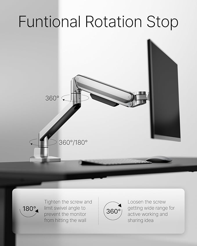 monTEK Deluxe Monitor Arm for 17 to 40 Inch Curved Screens with Cable Management Aluminum Fully Adjustable Single Monitor Arm with Clamp/Grommet, Quick Release Plate,75x75/100x100 VESA, MA1008SL