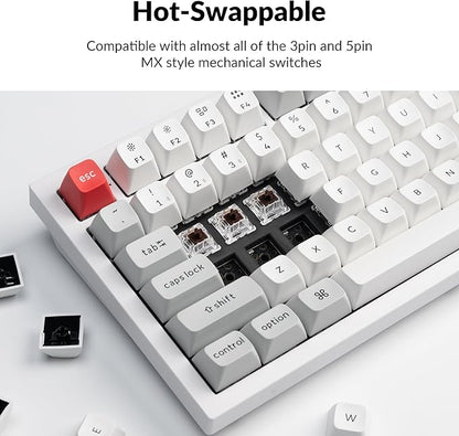 Keychron Q6 Pro Full-Size Bluetooth Custom Mechanical Keyboard for Mac Windows Linux, Full Aluminum QMK/VIA Programmable Knob KSA Double-Shot PBT Keycap Hot-Swappable Keychron K Pro Brown Switch-White