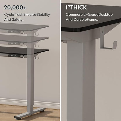 FLEXISPOT EN1 Whole Piece Standing Desk, 60 x 24 Inches Height Adjustable Desk Electric Sit Stand Desk for Home Office (Black Frame + 60" Black Desktop, 2 Packages)