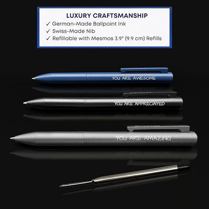 MESMOS 3pk Luxury Metal Ballpoint Pens, German-Made Ink, Teacher Appreciation Gifts Ideas, Teacher Gifts, Teachers Supplies, Thank You Gift for Men, Cool Desk Accessories, Nice Pens for Mens