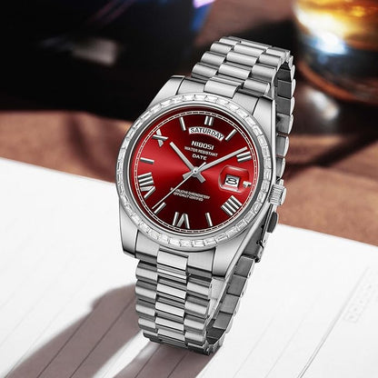 NIBOSI Men's Watches Analog Quartz Diamond Bezel Stainless Steel Dial Rose Gold Silver Watches for Men Waterproof Business Classic Dress Wrist Watch with Day Date