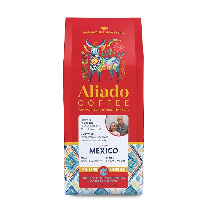 Paramount Roasters Aliado Farm-Direct Finca LaFortaleza 12oz Whole Bean Coffee, Single Origin from Chiapas, Mexico – Smooth Medium Roast, 100% Arabica