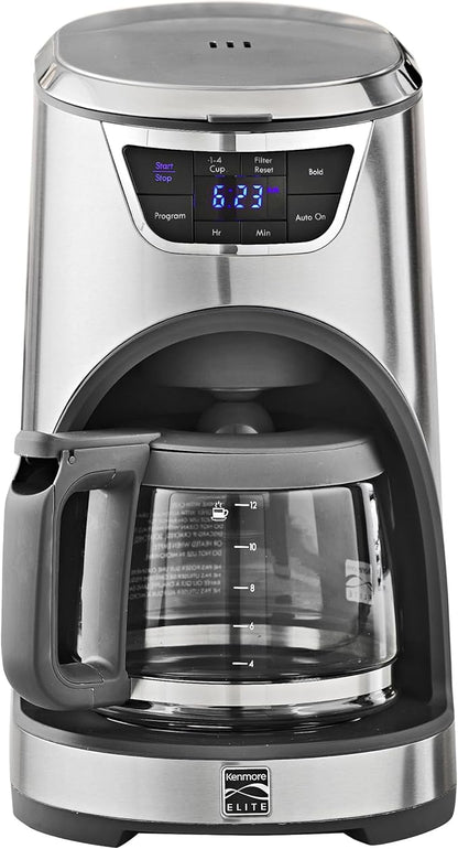 Kenmore Elite Drip Coffee Maker - 12-Cup Programmable Coffee Machine With Glass Pot, Pause and Pour, Auto Shut-Off, Large Water Reservoir, Reusable Filter, Dishwasher Safe Carafe, Percoladora de Café