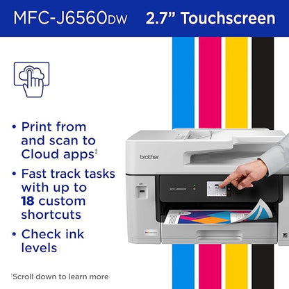Brother INKvestment 6560 Wireless Color Inkjet All-in-One Printer with 11”x17” Capabilities and 2.7” Color Touchscreen | Includes Refresh Subscription Trial(1) (MFC-J6560DW)