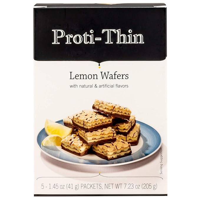 Proti-Thin High Protein Lemon Wafer Squares, 15g Protein, Low Calorie, Low Carb, Low Sugar, Aspartame Free, Diet Wafer Bars, Healthy Snack, 2 Wafers per Serving, 5 Count Box