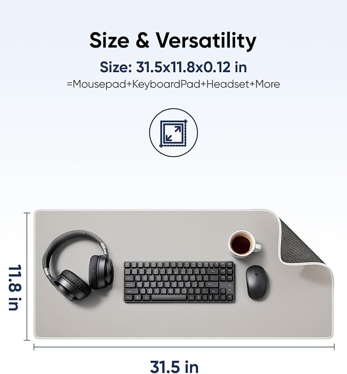 Waterproof Large Gaming Mouse Pad with Durable Stitched Edges, Non-Slip Rubber Base, Grainy Jacquard Mouse Mat Desk Pad for Home Office Gaming, 31.5''x11.8''x0.12'', Matte Beige