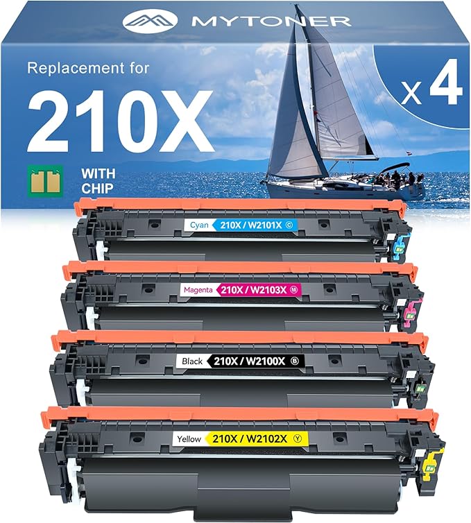 MYTONER 210X Toner Cartridges 4 Pack Compatible Replacement for HP 210X 210A 210 High Yield for Color Pro MFP 4301fdw 4301fdn 4201dw 4201dn Series Printer Ink 210X 210A W2100X W2100A (4 Pack, B/C/Y/M)