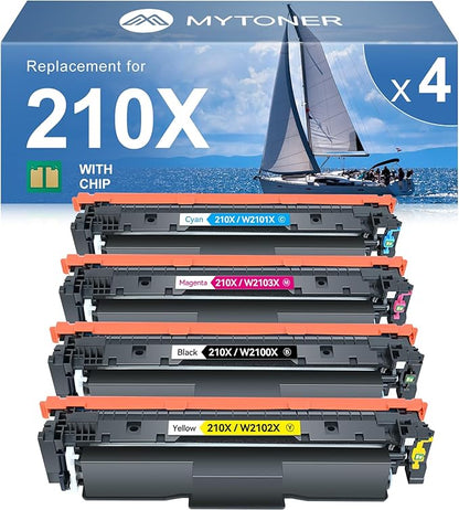 MYTONER 210X Toner Cartridges 4 Pack Compatible Replacement for HP 210X 210A 210 High Yield for Color Pro MFP 4301fdw 4301fdn 4201dw 4201dn Series Printer Ink 210X 210A W2100X W2100A (4 Pack, B/C/Y/M)
